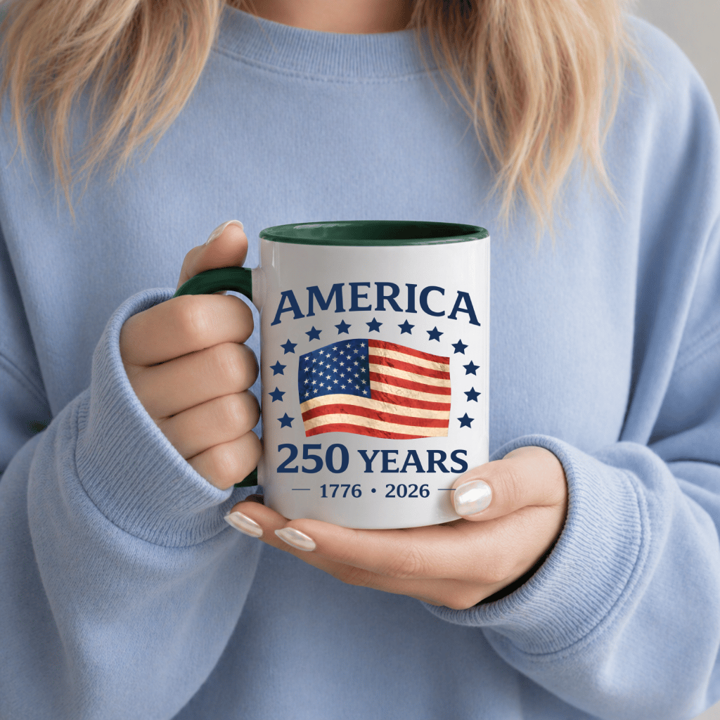 Freedom 250 Years Accent Mug – USA 1776-2026 Independence Day Gift for Men Women, Retro Patriotic Graphic - detail view